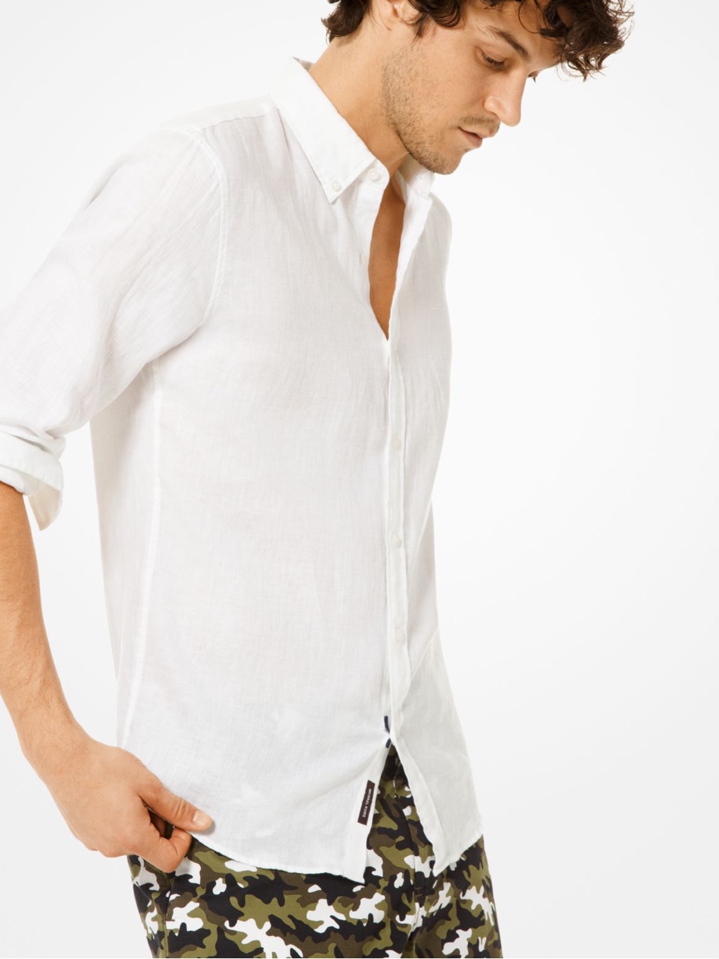 Michael Kors Men’s White Button-Down Linen Shirt